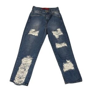 Renata Santana Jeans Deluxe  Blue Distressed Ripped‎ Denim Pants Women's Size 0